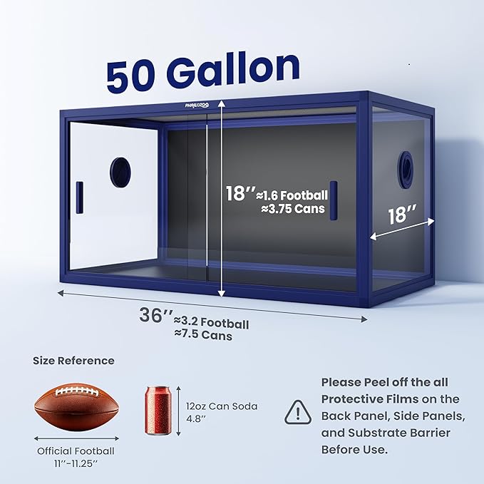 50 Gallon Bearded Dragon Tank, Reptile Enclosure for Easy Maintenance, Front Opening Reptile Tank with Top Screen Ventilation & Glass Sliding Door 36''x18''x18''-PurrikoPets