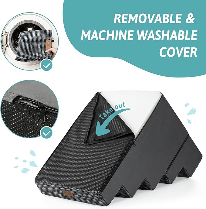 Dog Stairs for Small Dogs, 5 Tier Removable Wider Pet Stairs for Couch and Bed, 23.6" H Non-Slip Dog Steps for Puppies and Old Cats with Support Board, 29.5x19.7x23.6 inch, Dark Grey-PurrikoPets