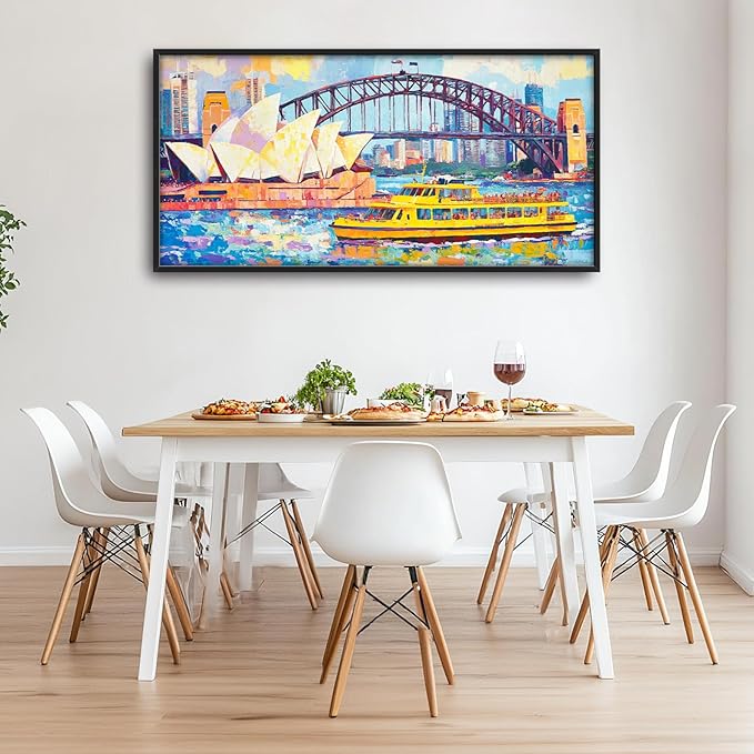 Extra Large Sydney Opera House Framed Wall Art for Living Room,Oversized Abstract Harbour Bridge Cityscape Pictures Wall Decor,Canvas Print Painting Modern Artwork Bedroom Office Bathroom 60L" x 30W"-PurrikoPets