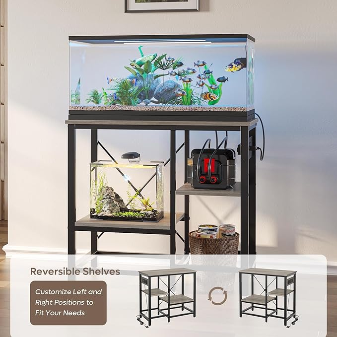 20-29 Gallon Fish Tank Stand with Power Outlets, 30.7 x 13.8 Metal Aquarium Stand with 3-Tiers Adjustable Storage Shelves, 6-Legs Reptile Terrarium Stand, 400 LBs-PurrikoPets