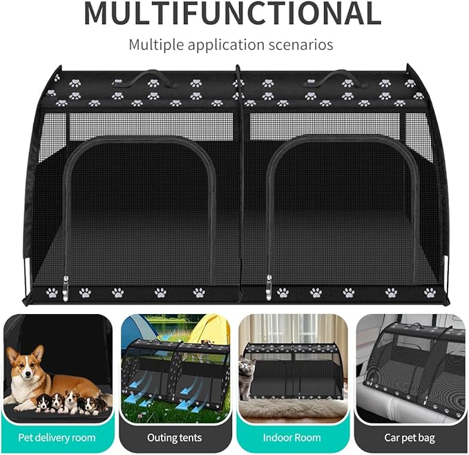 Double Cat Car Travel Carrier, Twin Compartment Show House Cat Cage/Condo，Portable Pet Crate for 2 Cats Travel Double Dog Crate Set for Long Distance Travel-PurrikoPets