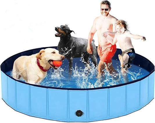 Foldable Dog Pool, Lexda Hard Plastic Shell Pet Swimming Pools for Large Dogs, Collapsible Plastic Pet Pool, Portable Bathing Tub for Dogs (79x12inch)-PurrikoPets