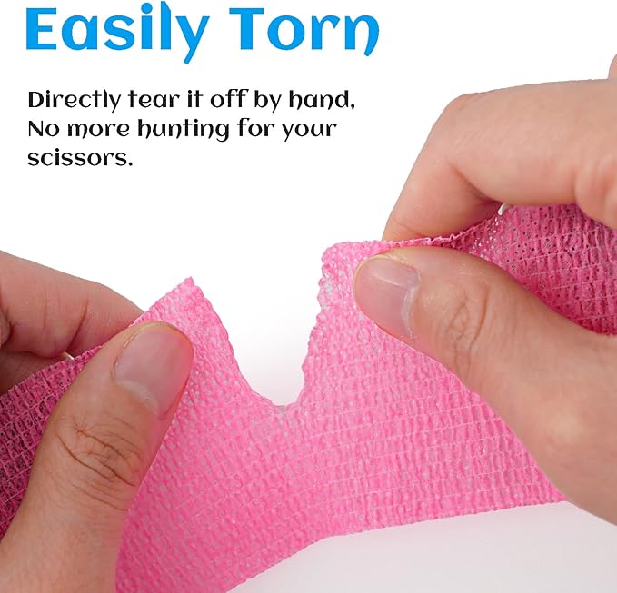 24 Rolls Pink Elastic Self Adhesive Bandage Wrap, Breathable Flexible Fabric Non Woven Cohesive Bandage, Ankle Sprains Swelling Medical First Aid Sports Athletic Tape, Dogs Pet Vet Wrap 2 in x 5 Yards-PurrikoPets