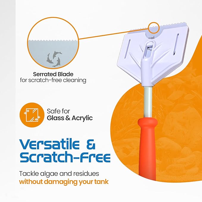 FL!PPER Flipper Platinum Aquarium Algae Scraper | Glass & Acrylic Tank Cleaner with Serrated Blade for Efficient Aquarium Maintenance (28” Rigid Shaft)-PurrikoPets