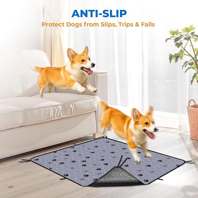 Fostanfly Non-Slip Washable Pee Pads for Dogs, 2 Pack 48''x60'' Extra Large Ultra-Absorbent and Leak-Proof Reusable Potty Training Pads for Dogs, Puppy and Cats of Add 8 Lanyards-PurrikoPets