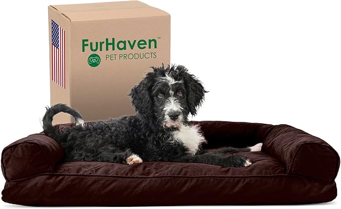 Furhaven Pillow Dog Bed for Large/Medium Dogs w/ Removable Bolsters & Washable Cover - Quilted Sofa - Coffee, Large-PurrikoPets