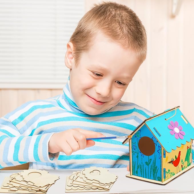 Fennoral 12 Pack Bird House Craft Kit for Kids Make You Own Bird Wind Chime Kit DIY Build and Paint Wooden Birdhouses Bird Feeder Art and Craft for Spring Yard Garden Outdoor Decoration-PurrikoPets