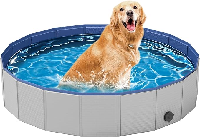 Dog Pool for Medium Dogs, Foldable Plastic Pool for Dogs Slip-Resistant (40''x 12'')-PurrikoPets