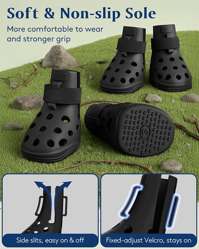 Dog Shoes for Hot Pavement, Breathable Dog Boots Paw Protectors with Adjustable Straps & Non-Slip Sole, Easy On & Off, Waterproof, Easy-Cleaning (Black, M)-PurrikoPets