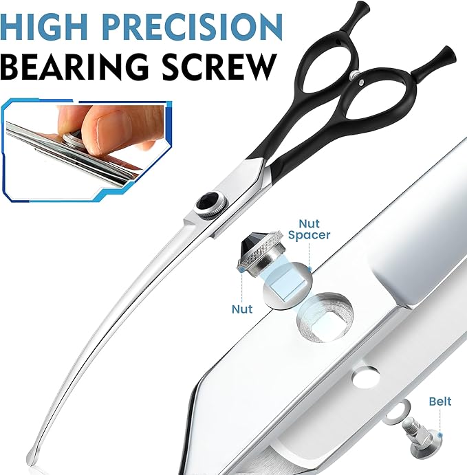 Dragon Creek 8" Downward Curved Dog Grooming Scissors Shears for Grooming Face and Paws Safety Round Tips Shears Trimming Cutting Scissors for Dog Cat Pet Black-PurrikoPets