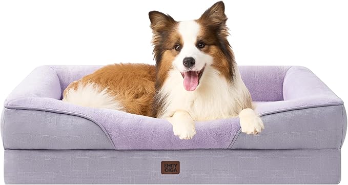 EHEYCIGA Memory Foam Dog Bed for Large Sized, Orthopedic Dog Sofa with Sides and Waterproof Liner, Washable Bolster Pet Couch with Removable Cover, 41x27x7.5 Inch, Purple-PurrikoPets