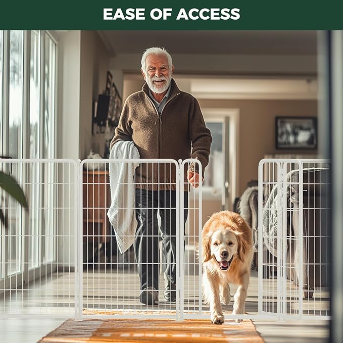 FXW Homeplus Unleashed Indoor Dog Playpen - Stress-Free and Safe Play, Heavy Duty 45 Inch 6 Wire Panels Dog Pen for Large Dogs, White│Patented-PurrikoPets