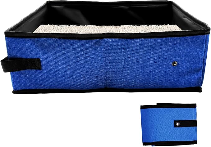 Foldable Travel Litter Box for Cats, Waterproof Portable Cat Travel Litter Box Folding, 15.75 * 11.82 * 3.94 Inches, Traveling & Camping Cat Supplies - Blue-PurrikoPets