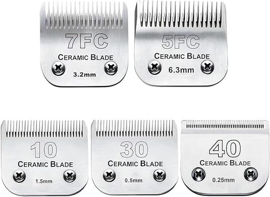 Dog Grooming Clipper Replacement Blades Compatible with Andis Pet Clipper/Oster A5/Wahl KM Series Dog Clipper,Ceramic Blade & Stainless Steel Blade(10+30+40+5FC+7FC)-PurrikoPets