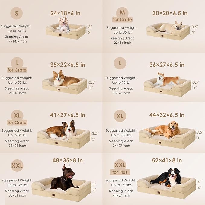 EHEYCIGA Orthopedic Dog Beds for Extra Large Dogs, Waterproof Memory Foam XXL Dog Bed with Sides, Non-Slip Bottom and Egg-Crate Foam Big Pet Couch Bed with Washable Removable Cover, Greige-PurrikoPets