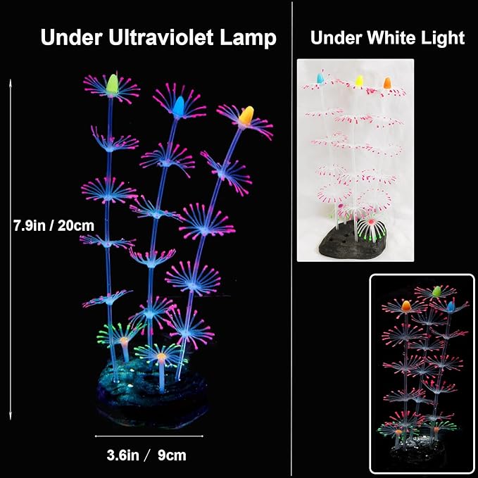 4 Pack Silicone Glowing Fish Tank Decorations Plants,Aquarium Fish Tank Glow Ornaments,Artificial Sea Anemone Coral Decor with Glowing Effect for Glow Fish Aquarium-PurrikoPets