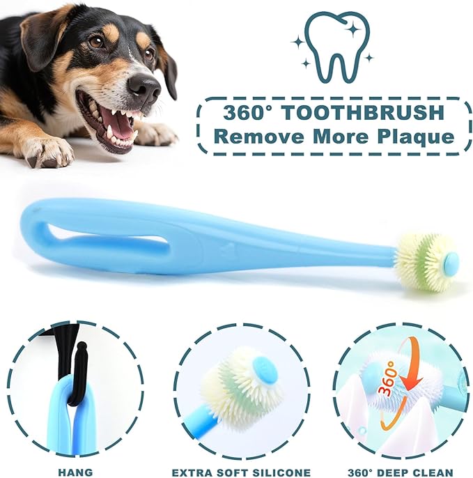 Dog Toothbrush Kit, 360-Degree Finger Three-Sided Design, Replaceable Tooth Brush Heads,Easy Teeth Cleaning & Dental Care, 20Pack-PurrikoPets