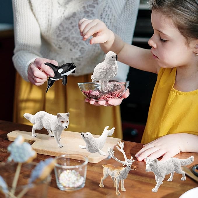 18pcs Arctic Animal Figures, Realistic Arctic Animals Toy Figurines Set with Arctic Fox Wolf Polar Bear Reindeer Figures for Kids, Miniature Toys Cake Topper Birthday Gift-PurrikoPets