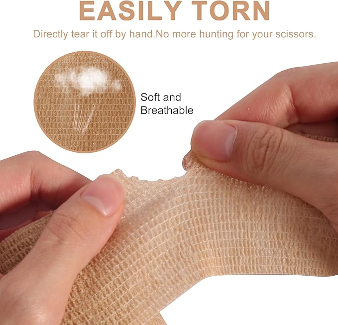 24 Pack Self Adhesive Bandage Wrap, 2” x 5 Yards Cohesive Medical Tape Elastic Grip Tape Sports Tape Athletic for Ankle, Wrist Sprains, Pet First Aid (Brown, 2 Inch)-PurrikoPets