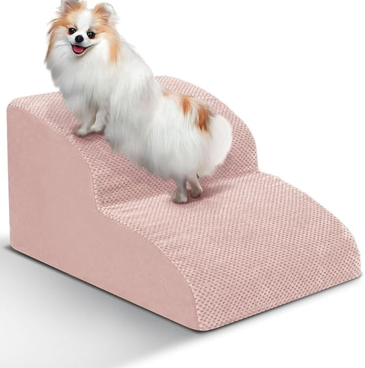 Dog Stairs for Small Dogs - High Density Foam Pet Steps, Extra Wide Dog Ramp with Non-Slip Bottom for High Beds, Couch and Sofa, Best for Dogs Injured, Older Doggy Cats, 2 Steps, Pink-PurrikoPets