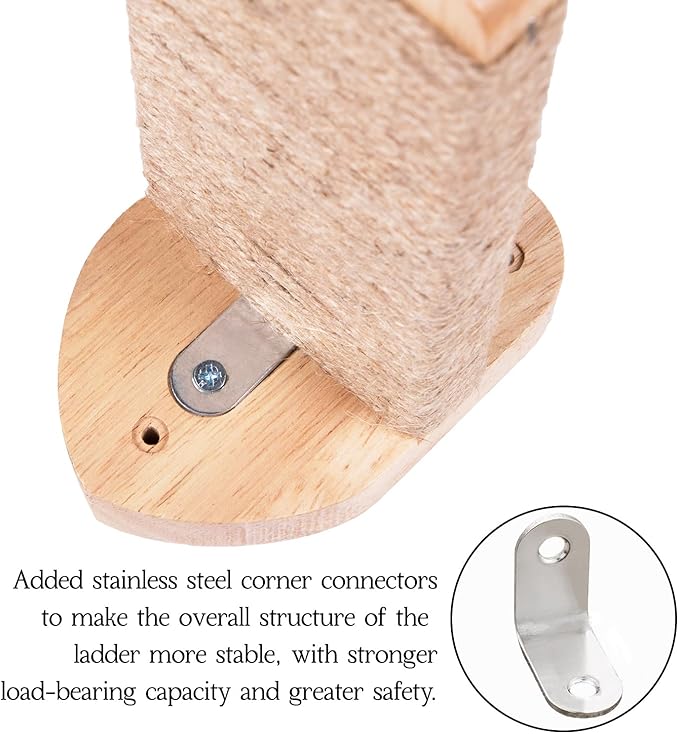 3pcs Cat Wall Steps, Climbing Mounted Furniture, Shelves With Hemp Rope Covered, Solid Wood Ladder for Playing and Climbing (Standard-Wood)-PurrikoPets