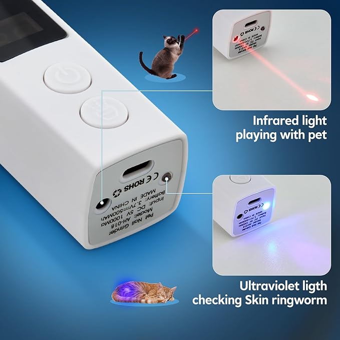 Dog Nail Grinder with 4-Speeds,Pet Claw Trimmers with 2 Modes Lighting UV, Nail Clippers for Small Medium and Large Dogs and Cats, Animal Nail Care,Grooming (White)-PurrikoPets