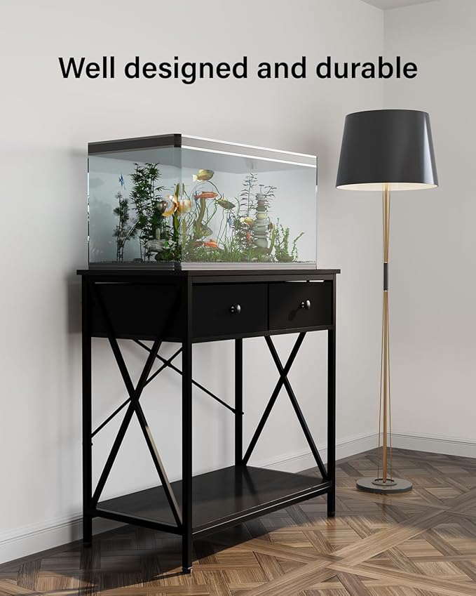 Fish Tank Stand 29 Gallon: Sturdy Aquarium Stand with Accessories Storage - Metal Fish Tank Table for 20-29 Gallon Reptile Breeder Turtle Terrarium - 30.7"x16.5" Weight Capacity 330 lbs-PurrikoPets