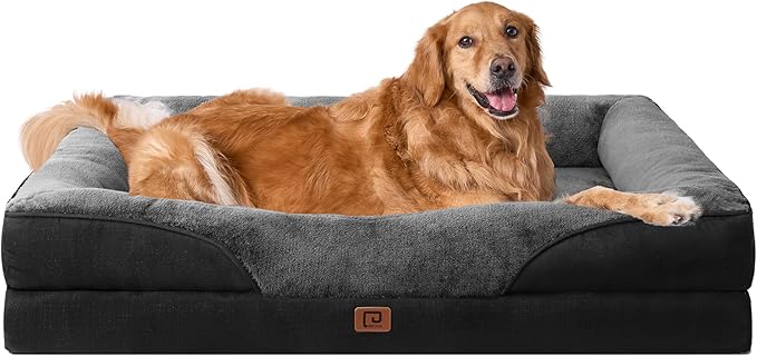 EHEYCIGA Memory Foam XL Dog Bed for XLarge Sized, Extra Large Orthopedic Dog Sofa with Sides and Waterproof Liner, Washable Bolster Pet Bed Couch with Removable Cover, 42x30x7.5 Inch, Grey/Black-PurrikoPets