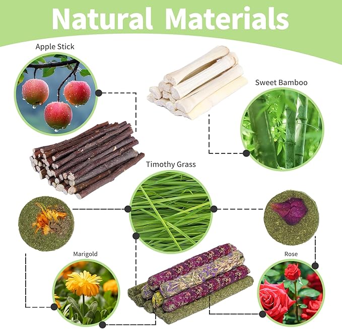50-60 Pcs Rabbit Chew Toys, Guinea Pig, Hamster, Bunny Chew Toys, Sweet Bamboo, Apple Stick, Timothy Stick, Prevent Teeth Overgrowth, Clean Teeth-PurrikoPets