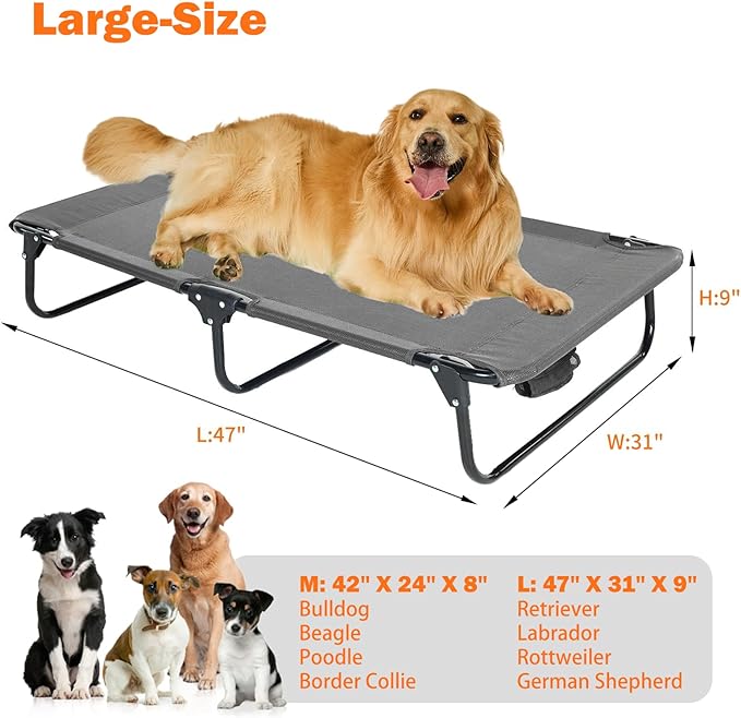 Dog Elevated Bed Foldable Portable Raised Bed Camping cot Outdoor Summer Dog Bed (Large, Grey-Textilene)-PurrikoPets