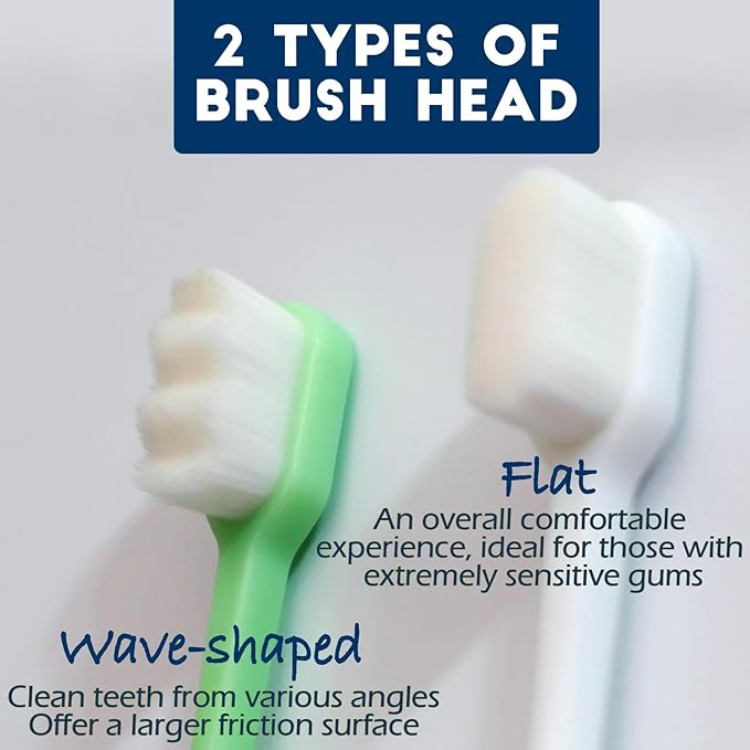 Dog Toothbrush Kit 4 Pack, 10,000 Ultra-Soft Bristles, Dog Tooth Brush for Medium to Large Dogs & Cats, Pet Tooth Brushing Kit for Easy Dental Cleaning, 2 Black Wave Head & 2 White Flat Head-PurrikoPets