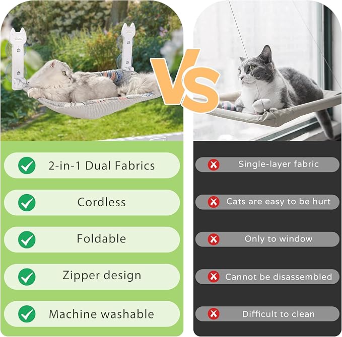 2 Pack Cat Window Perch, Glow in The Dark Foldable Cat Hammock with Sunken Design & Removable Soft Cover, Breathable Cordless Window Bed for Resting Indoor Kitten (Shallow Perch, 2 Pack - M)-PurrikoPets