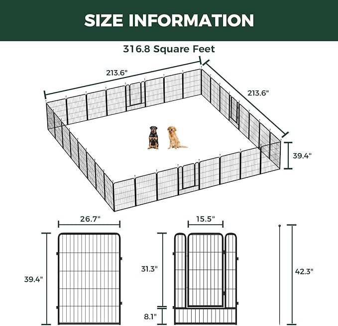 FXW Rollick Unleashed Dog Playpen for Indoor, Yard, RV Camping, 40 inch 32 Panels for Medium and Large Dogs, Black│Patented-PurrikoPets