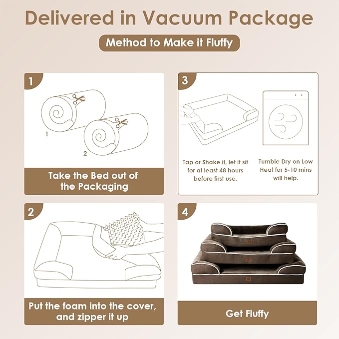 EHEYCIGA Orthopedic Dog Bed for Medium Dogs, Waterproof Memory Foam Medium Dog Beds with Sides, Non-Slip Bottom and Egg-Crate Foam Pet Couch Bed with Washable Removable Cover, Brown-PurrikoPets