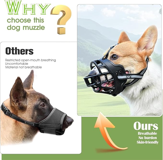 Dog Muzzle, Breathable Basket Muzzles for Small Medium Large Sized Dogs, Adjustable Humane Cage Mouth Cover for Grooming Biting Chewing, Allows Panting and Drinking (Soft Rubber, XXL)-PurrikoPets