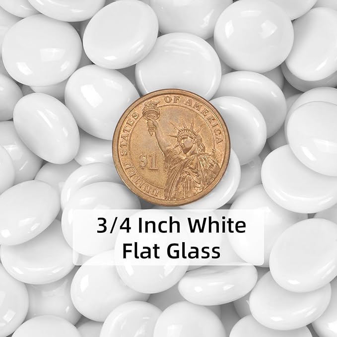 1LB White Flat Glass Marbles for Vases, Gemstone Beads Vase Filler Decorative Glass Pebbles for Fish Tank, DIY Crafts, Aquarium Decor Rocks-PurrikoPets