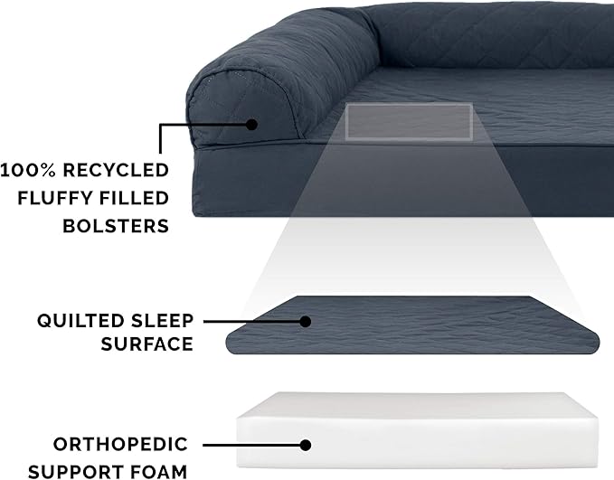 Furhaven Orthopedic Dog Bed for Large Dogs w/ Removable Bolsters & Washable Cover, For Dogs Up to 125 lbs - Quilted Sofa - Iron Gray, Jumbo Plus/XXL-PurrikoPets