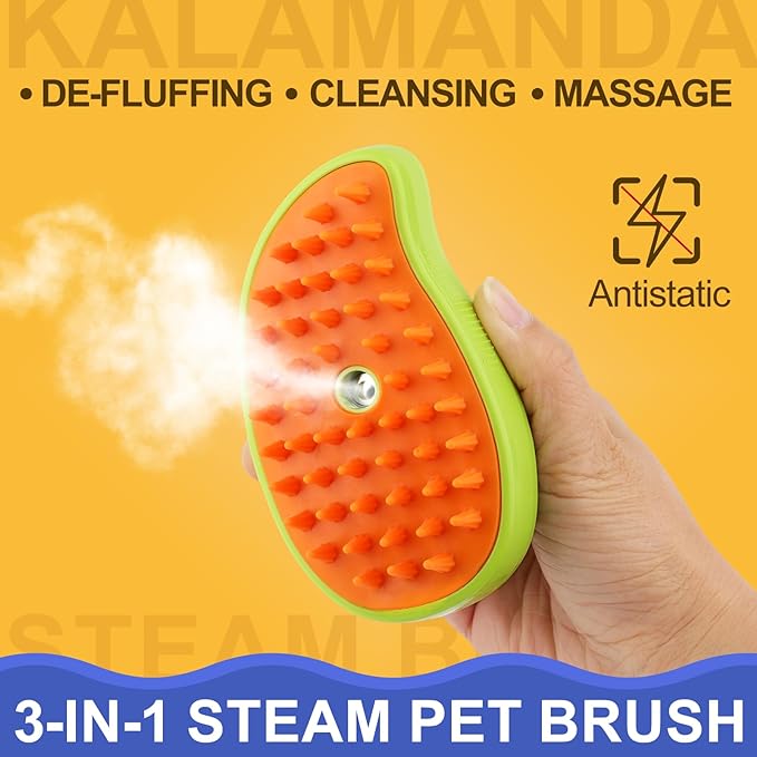3 in 1 Cat Steamer & Brush - Silicone Massage Grooming Tool, Pet Hair Cleaning Comb for Cats & Dogs (Mango Green)-PurrikoPets