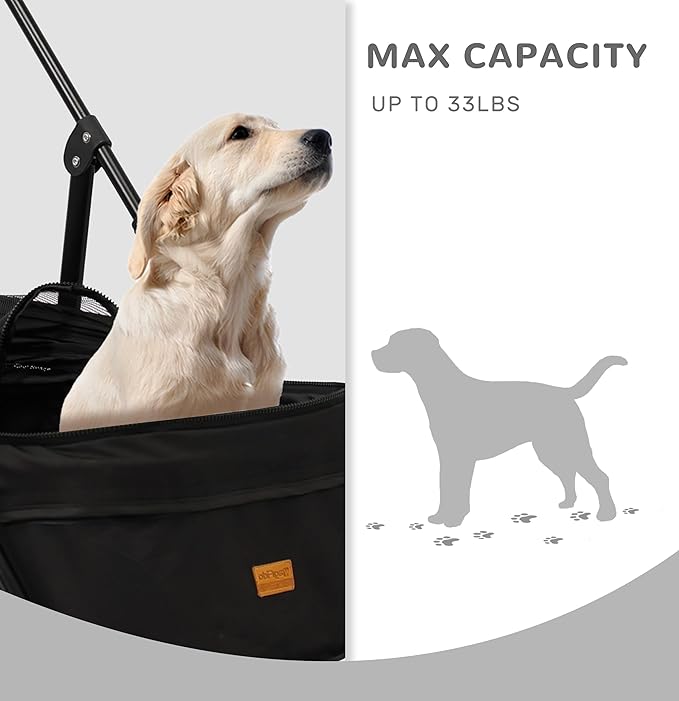 4 Wheels Pet Stroller,One-Click Folding Portable Folding Dog Cat Stroller,Sunshade, Storage Bag, Waterproof Oxford Fiber，Breathable and Visible Mesh for Small/Medium Pets up to 33 lbs,Black ﻿-PurrikoPets