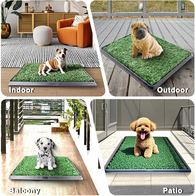 Dog Grass Pad with Tray 30"X20" - Portable Artificial Turf Potty Training Pee Mat for Large or Medium Dogs, Indoor/Outdoor Dog Litter Box for Balcony/Patio, Washable Reusable Fake Grass-PurrikoPets
