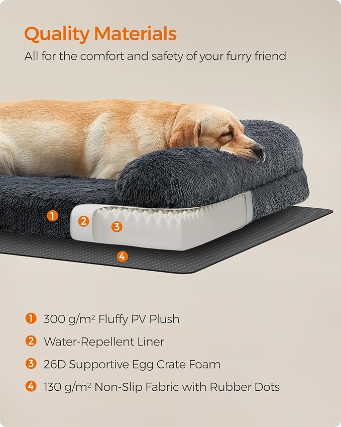Feandrea Dog Bed, Orthopaedic Dog Sofa Bed for Medium and Large Dogs, Waterproof Ped Bed with Removable Washable Cover, 42 x 31.5 x 9 Inches, Dark Gray UPGW233G02-PurrikoPets