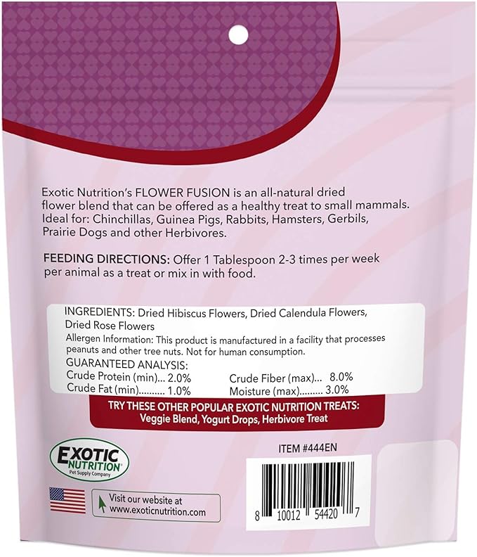 Flower Fusion Treat - Healthy Natural Dried Flower Herbivore Treat - Chinchillas, Guinea Pigs, Rabbits, Prairie Dogs, Degus, Hamsters, Rats, Squirrels, Sugar Gliders & Other Small Pets (0.85 oz)-PurrikoPets