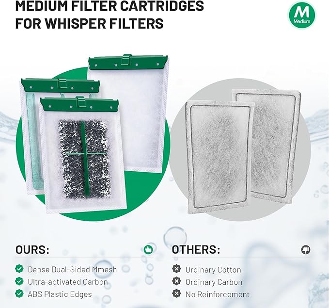 10 Count Medium Filter Cartridges Compatible with Whisper Bio Bag Filters, Large Aquarium Filter Cartridge for Whisper 10i/IQ10/PF10 and Repto Filter 90 GPH-PurrikoPets