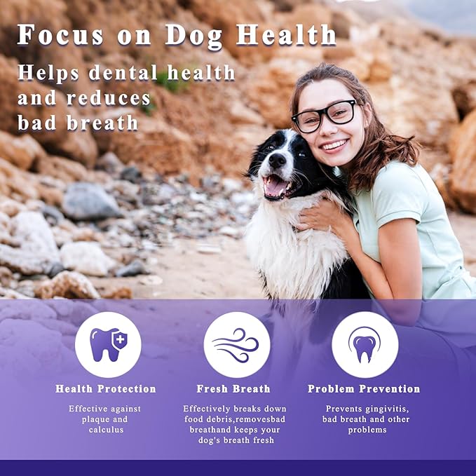 Dog Teeth Cleaning Powder, Pet Dental Powder -Dental Care, Dogs Breath Freshener with Probiotics for Tartar & Reduces Plaque & Bad Breath Teeth Cleaning for Small, Medium, Large Dogs 100g-PurrikoPets