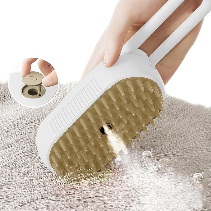 Generic Cat Steam Brush,Rechargeable with Handle,Self-Cleaning Grooming Tool,for Cats and Dogs,4 In1 Cat Steamy Brush, Multifunctional Hair Comb for Removing Tangled and Loose Hair (white)-PurrikoPets
