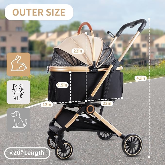 3 in 1 Pet Stroller with 4 Wheels, Foldable Pet Travel Carrier for Small/Medium Dogs Cats up to 50lbs, Detachble Portable Pet Bag, Storage Basket-PurrikoPets