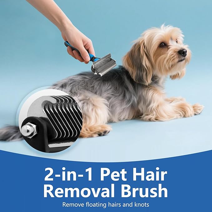 2-in-1 Shedding Brush and Detangling Comb Combo,Small Dog Stripping Brush, Dog and Cat Grooming Comb, 17 Stainless Steel Teeth Remove Tangled Hair, Pet Grooming Tools-Small-PurrikoPets