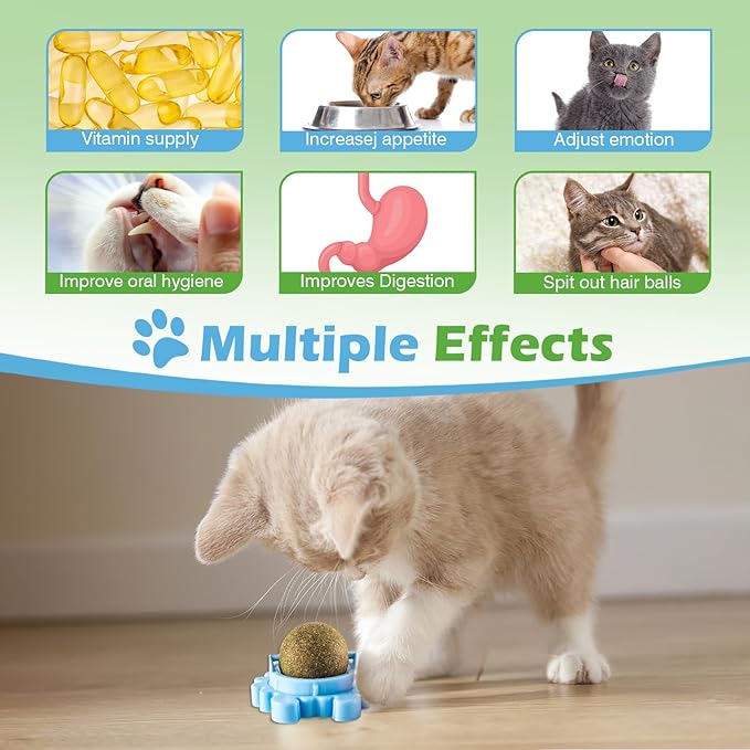 4 Pack Catnip Balls Roller Wall Ball for Cats Spinning Catnip Station Licking Balls Organic Cat nip Chew Ball for Teeth Cleaning & Play-PurrikoPets