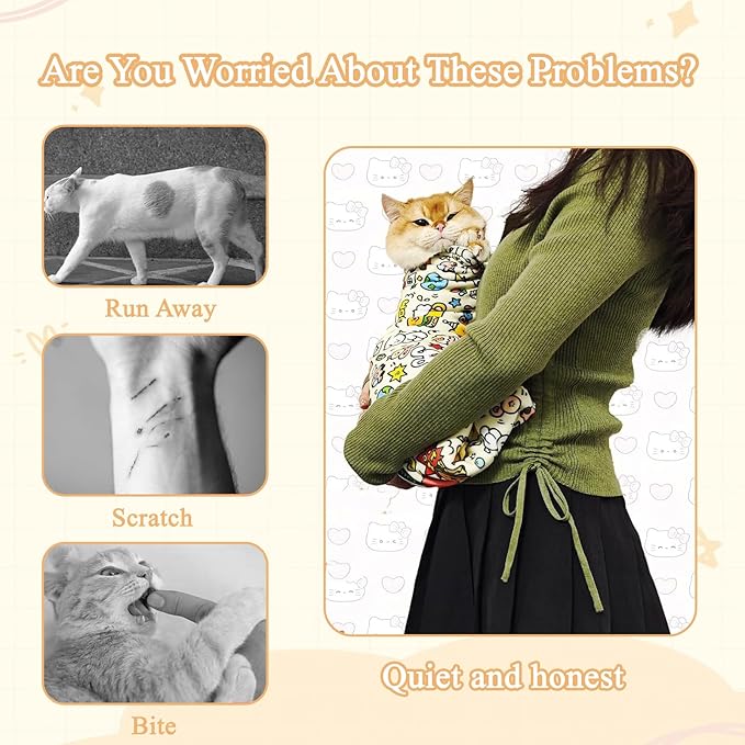 27.6x27.6 Cat Wrap for Cutting Nails, Cat Grooming Wrap with Pet Hair Removal Glove, Cats Restraint for Nail Clipping Ear Cleaning Teeth Brushing-PurrikoPets