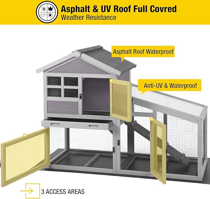 Aivituvin Rabbit Hutch Outdoor Chickecn Coop Indoor Bunny Cage with Pull Out Tray,Upgrade Version,Removable Bottom Wire Mesh 53.4" L x 23.6" W x 38.1" H-PurrikoPets